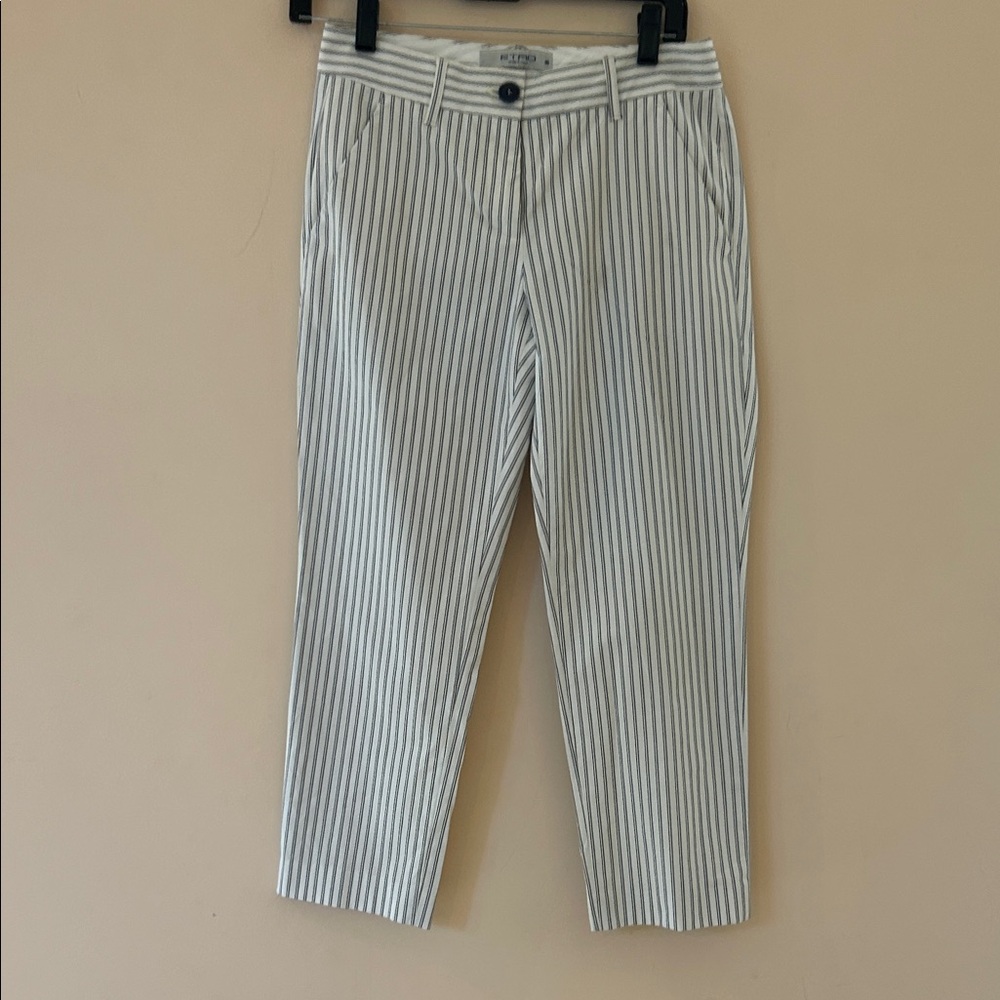 Etro white/black pinstriped pants